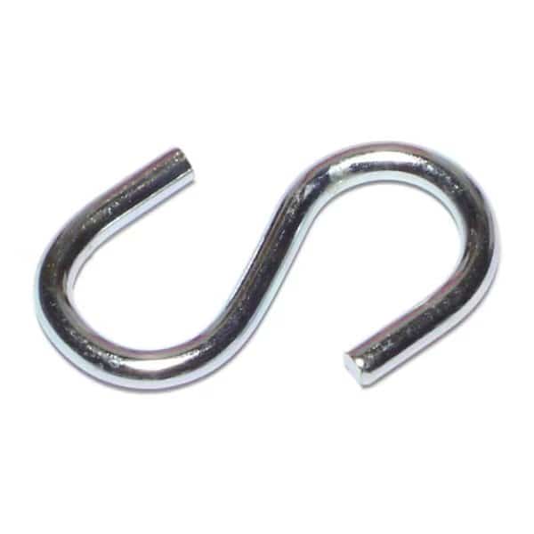 9/64" x 1/2" x 1-5/8" Zinc Plated Steel Open S Hooks 15PK, Midwest Fastener, Mfr#: 60704