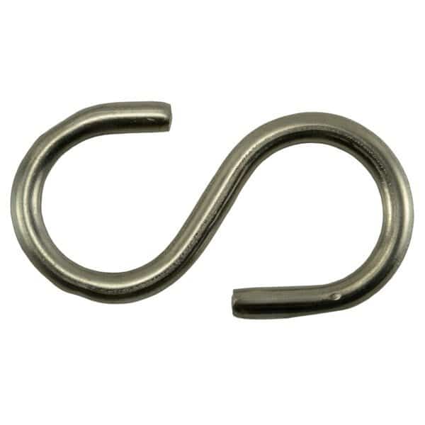 11/64" x 3/4" x 2-1/8" 18-8 Stainless Steel Medium Wire S Hooks 10PK, Midwest Fastener, Mfr#: 65123