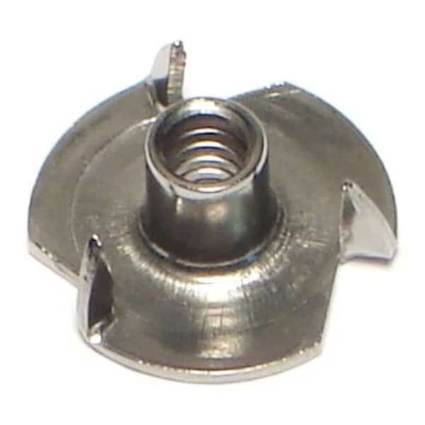 T-Nut, 3 Prongs, #10-24, 18-8 Stainless Steel, 9/32 in Barrel Ht, 10 PK