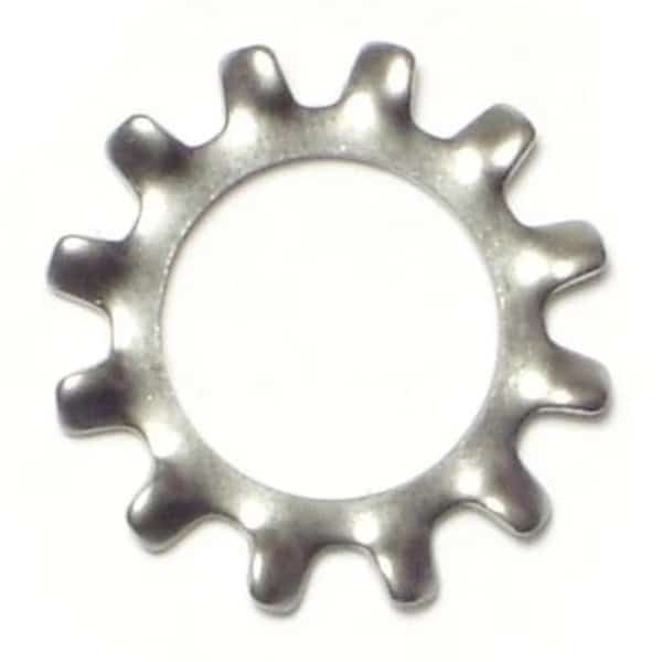 External Tooth Lock Washer, For Screw Size 1/2 in 18-8 Stainless Steel, Plain Finish, 10 PK