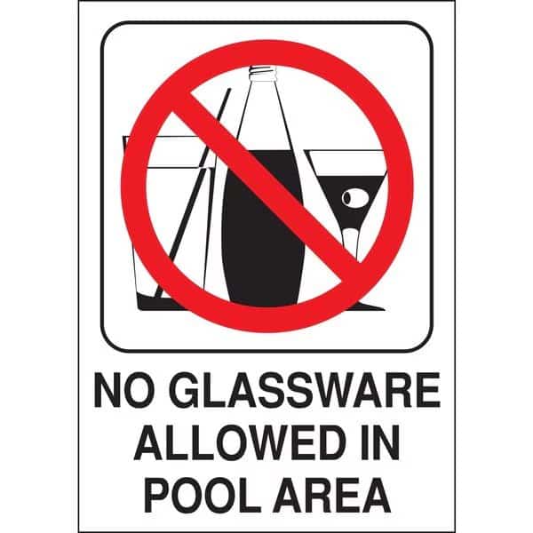 No Glassware Allowed In Pool Sign 10" x 14", 5PK