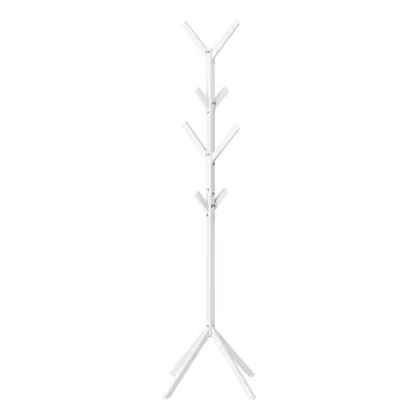 Coat Rack, Hall Tree, Free Standing, 8 Hooks, Entryway, 70"H, Bedroom, Metal, White, Contemporary