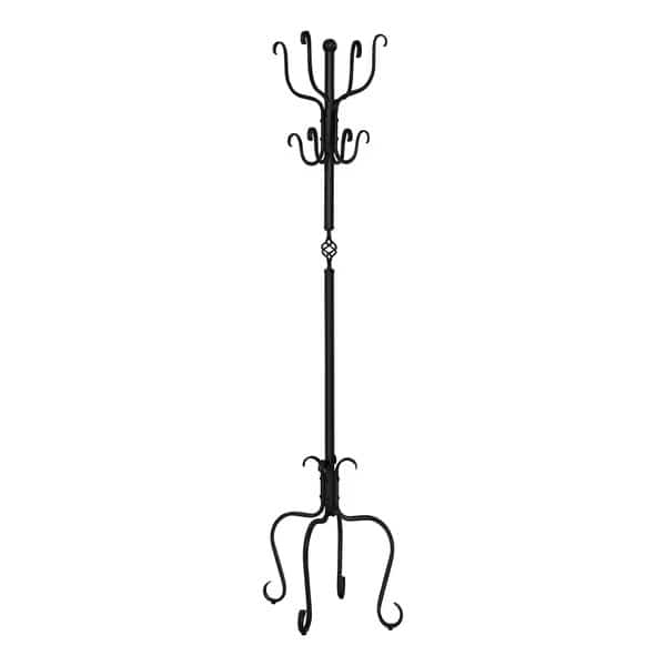Coat Rack, Hall Tree, Free Standing, 8 Hooks, Entryway, 74"H, Bedroom, Metal, Black, Transitional