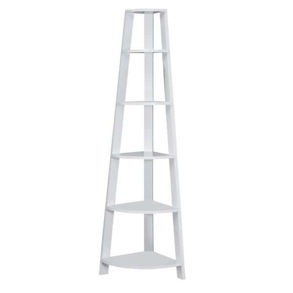 Bookshelf, Bookcase, Etagere, Corner, 5 Tier, 72"H, Office, Bedroom, Laminate, White, Contemporary