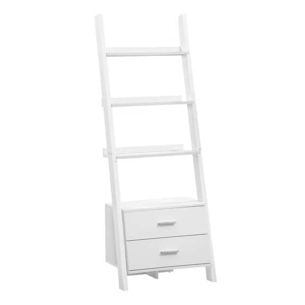 Bookshelf, Bookcase, Etagere, Ladder, 4 Tier, 69"H, Office, Bedroom, Laminate, White, Contemporary