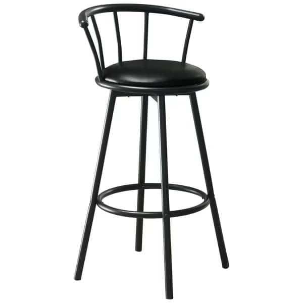 Bar Stool, Set Of 2, Swivel, Bar Height, Metal, Pu Leather Look, Black, Contemporary, Modern