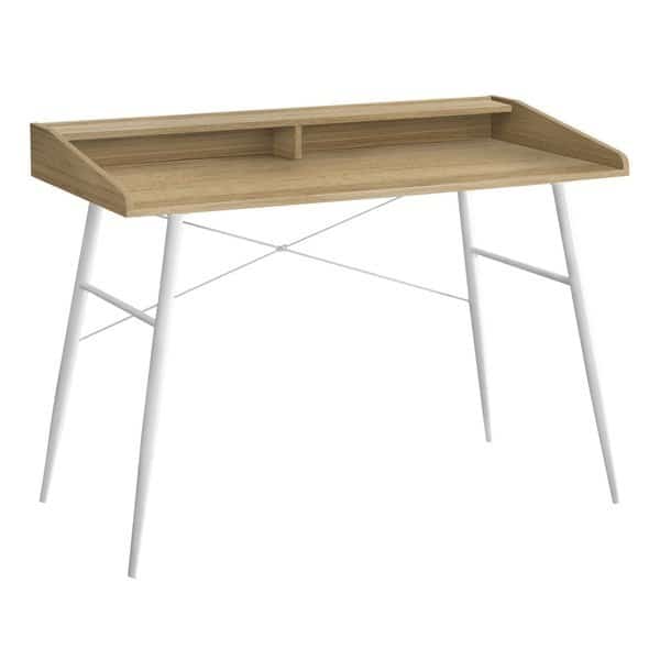Computer Desk, Home Office, Laptop, Storage Shelves, 48"L, Work, Metal, Laminate, Natural, White
