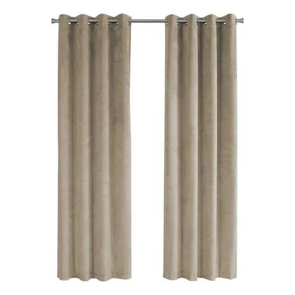 Curtain Panel Set, 54"W X 95"L, Grommet, Living Room, Bedroom, Kitchen, Velvet, Beige, PK2