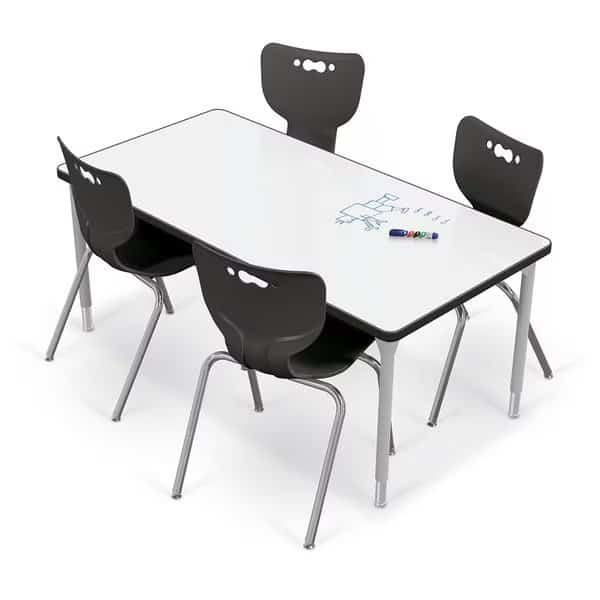 Porcelain Desktop, 30x60 Hierarchy Table with Platinum Direct Mount Shapes Legs