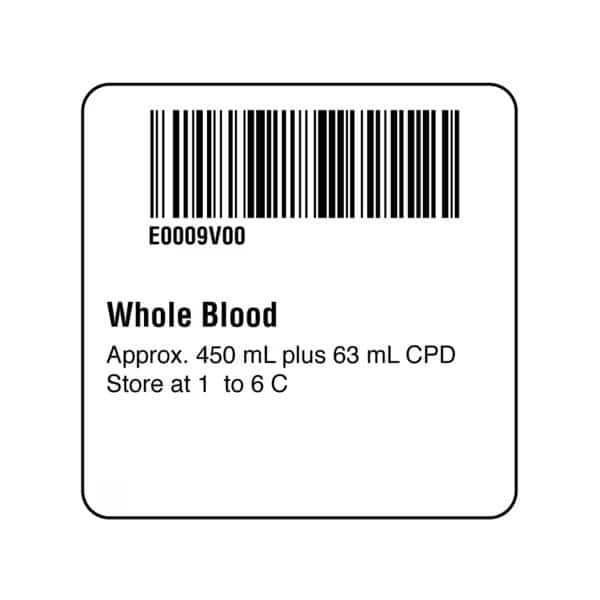 ISBT 128 Whole Blood 2" x 2"