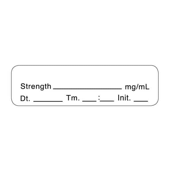 Label, Strength mg/mL Dt._Tm._:_Init._ 1/2 x 1-1/2 White w/Black