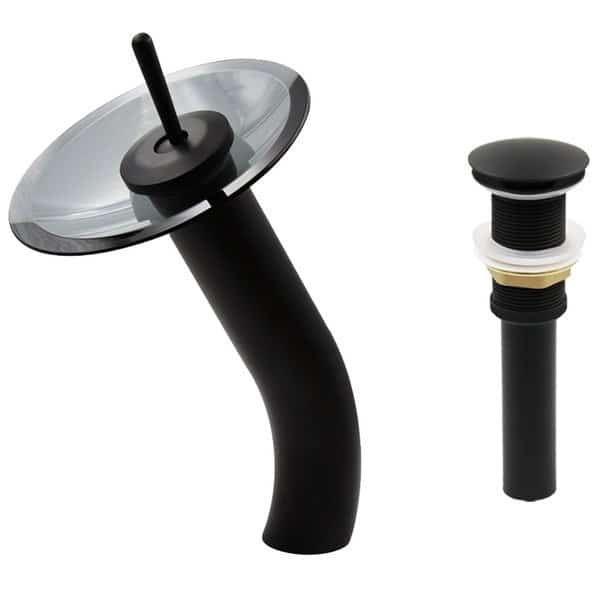 FALLS Single Lever Waterfall Vessel Faucet Set, Matte Black/ Smoke Glass