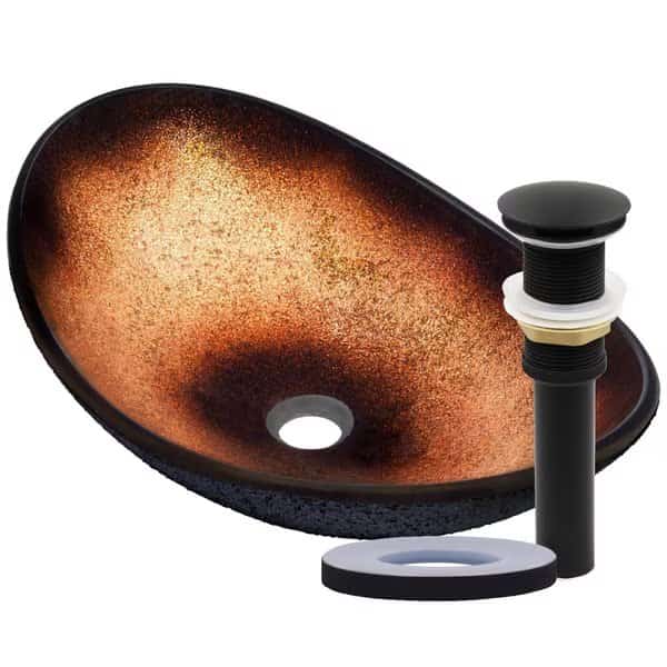 RENA Glass Vessel Bathroom Sink Set, Matte Black