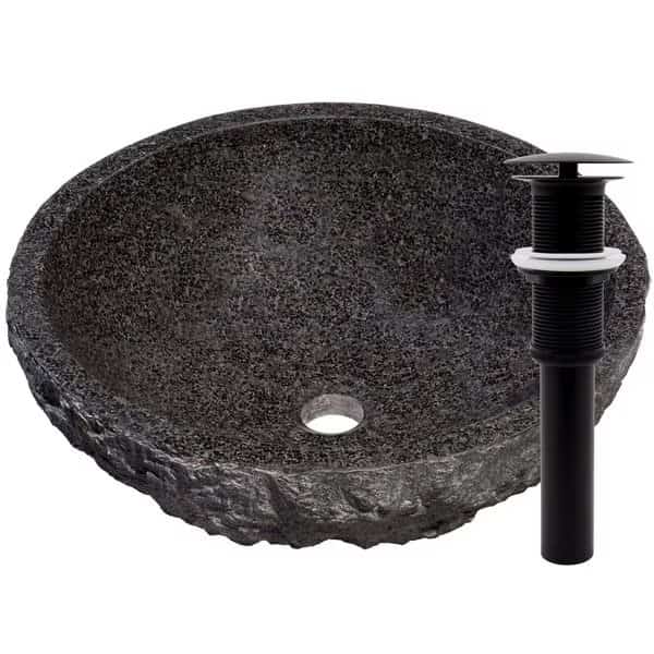 Absolute Natural Granite Vessel Sink with Matte Black Umbrella Drain