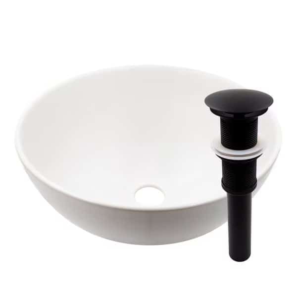 Mini 12-inch round White Porcelain Sink with Matte Black Pop-up Drain