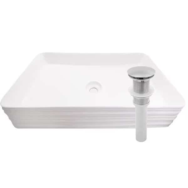 Rectangular White Porcelain Sink with Brushed Nickel Drain Combo