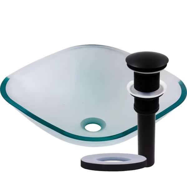 PIAZZA Glass Vessel Bathroom Sink Set, Matte Black