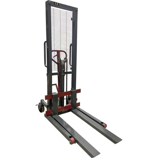 Manual Stacker, 2200 lb. Cap, 63" Lift Height, Fixed Leg, Adjustable Fork