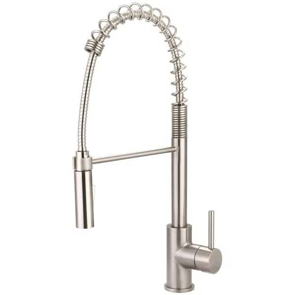 Single Handle Pre-Rinse Spring Pull-Down Kitchen Faucet in PVD Brushed Nickel