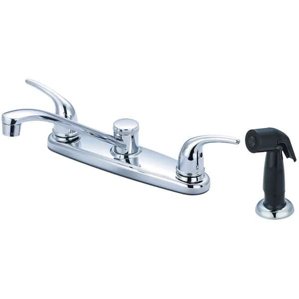 Two Handle Kitchen Faucet, NPSM, Standard, Polished Chrome, Overall Width: 14.25"