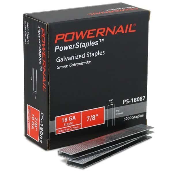 Staples, 18 ga, Narrow Crown, 7/8 in Leg L, Steel, 5000 PK