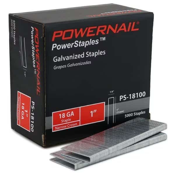 Staples, 18 ga, Narrow Crown, 1 in Leg L, Steel, 5000 PK