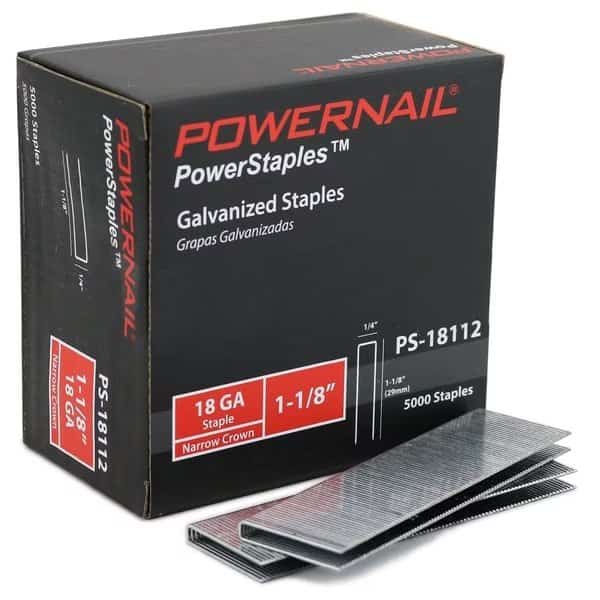 Staples, 18 ga, Narrow Crown, 1-1/8 in Leg L, Steel, 5000 PK