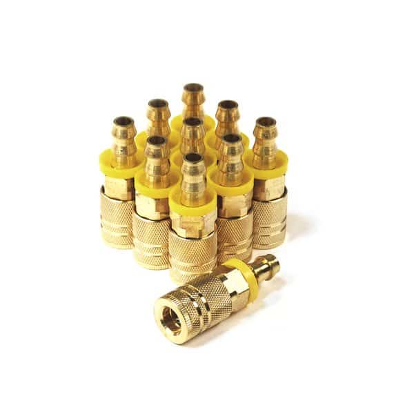 Industrial Brass Coupler 1/4" x 3/8" Push Lock Hose Barb, 10PCS