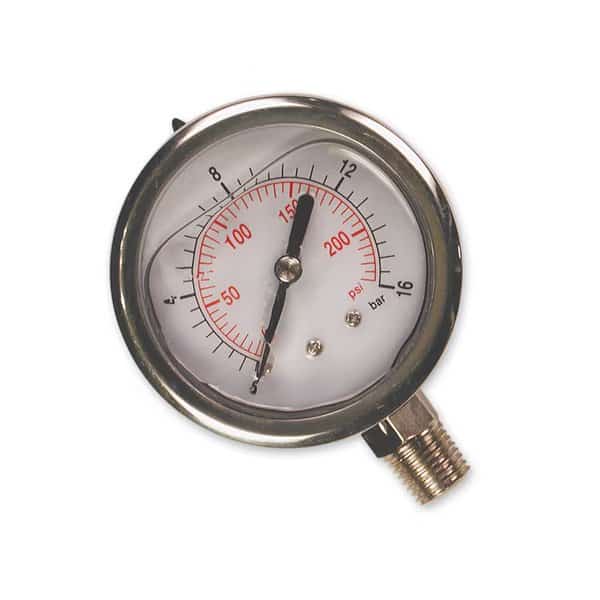 0-200 PSI Glycerine Filled Pressure Gauge (Bottom Mount)