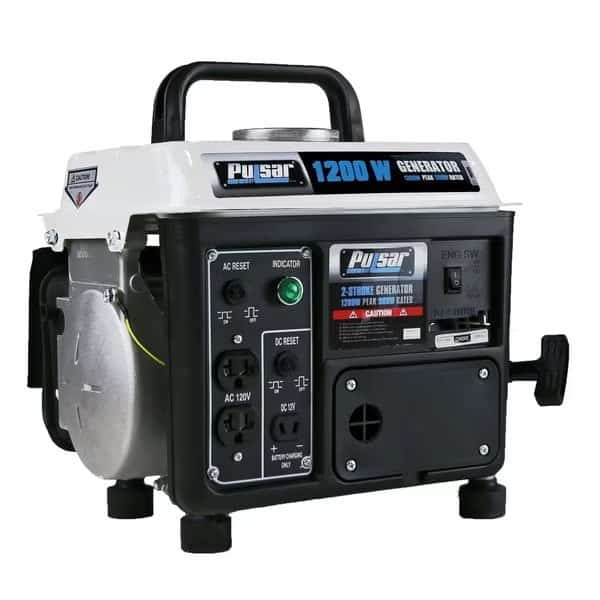 Portable Generator, Gasoline, 900 W Rated, 1,200 W Surge, Recoil Start, 120V AC/12V DC, 8.3/7.5 A