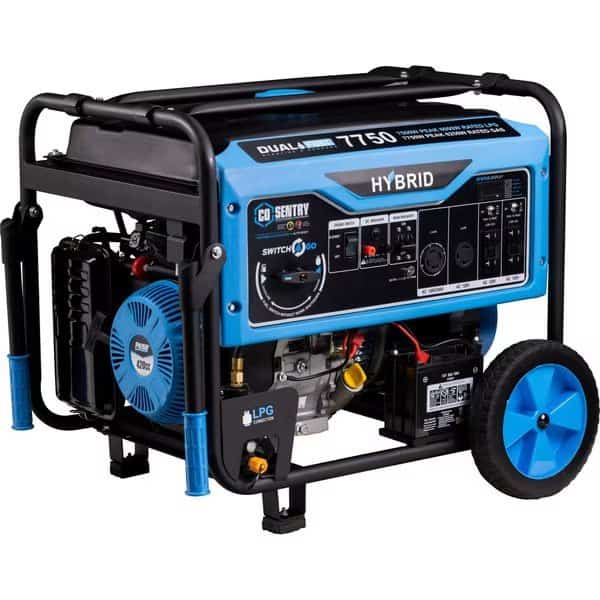 Portable Generator, Gasoline/Liquid Propane, 6,250 W/6,000 W Rated, 7,750 W/7,500 W Surge, 52 A
