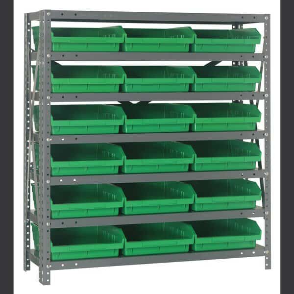 Steel Shelving with plastic bins