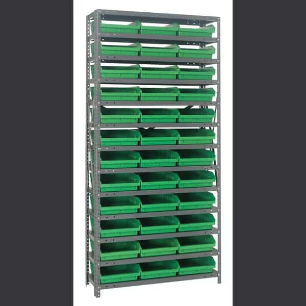 Steel Shelving with plastic bins