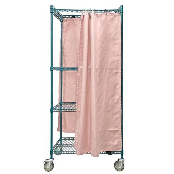 80"H - Single Curtain, Double Sided 3 Shelf Wire Shelving Cart