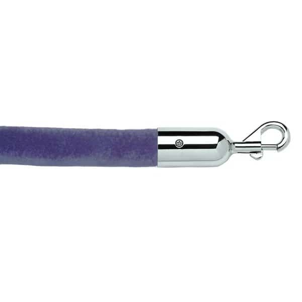 6' Velour Stanchion Rope, 1.5" diameter, Blue, Satin Chrome Snap Ends