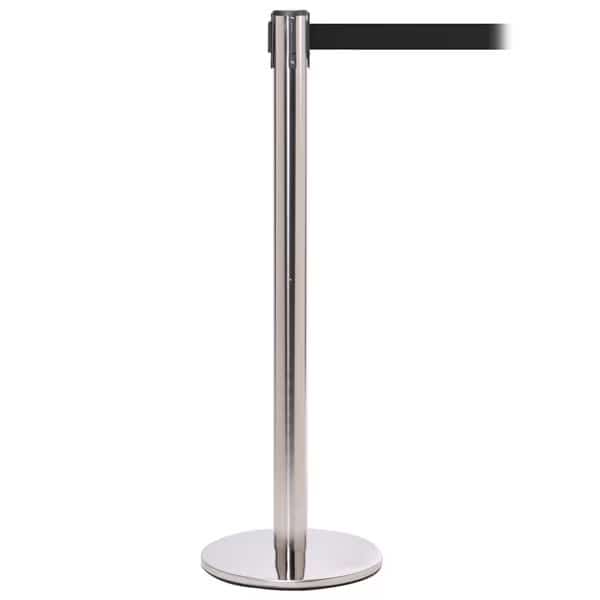 Retractable Belt Stanchion, Gray, 13 ft Length, Polished Stainless Steel
