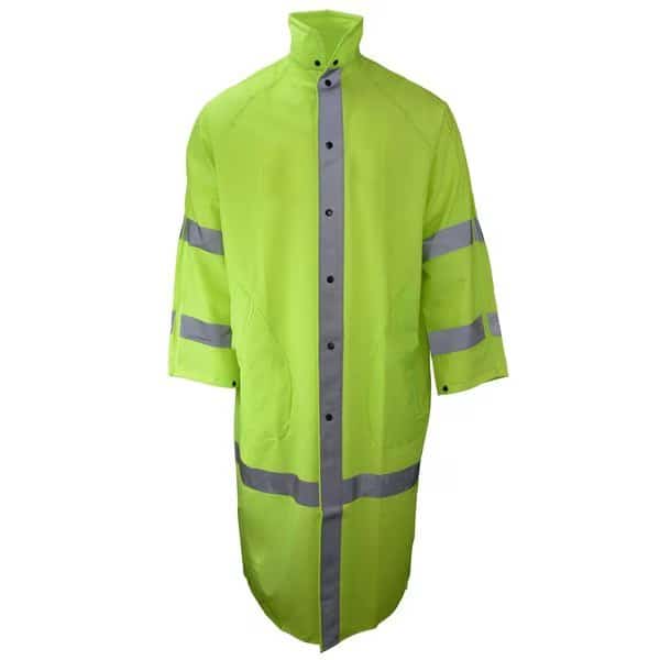 Hi-Vis Long Rain Coat, PVC Coated Polyester Knit, Hi-Vis Lime, 6XL