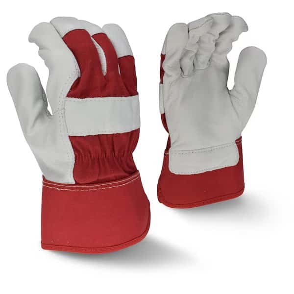 Leather Glove, Leather, Gray/Red, M, 1 PR