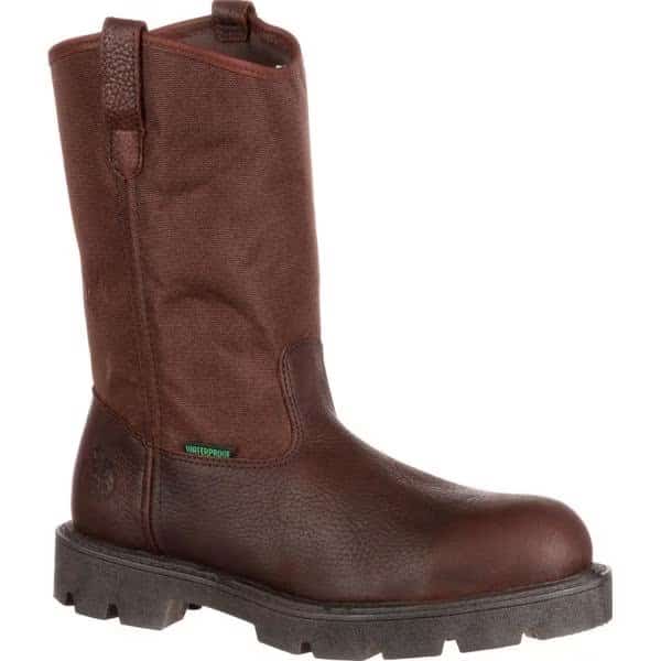 Men's Waterproof Wellington Work Boot, 8.5 W, Steel Toe, 11 in H, Brown, G111