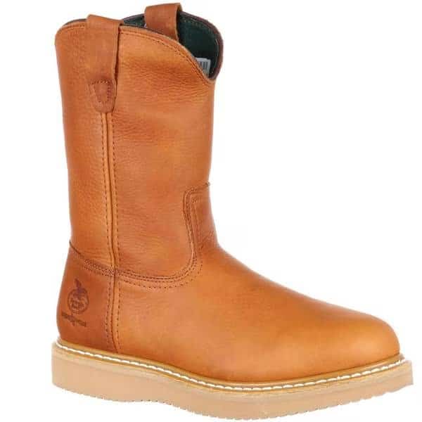 Men's Wedge Pull-On Work Boot, 12 W, Steel Toe, 10 in H, Barracuda Gold, G5353