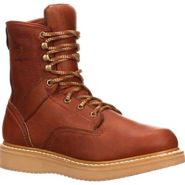 Men's Wedge Work Boot, 8.5 M, Leather, 8 in Height, Barracuda Gold