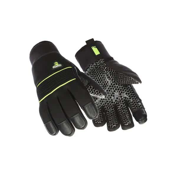 Cold Protection Gloves, Silicone Grip Palm, Fleece Lining, Black, L
