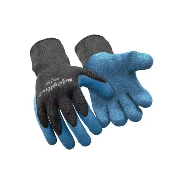 Cold Protection Gloves, Crinkle Latex Palm, Terry Lining, Blue/Black, XL