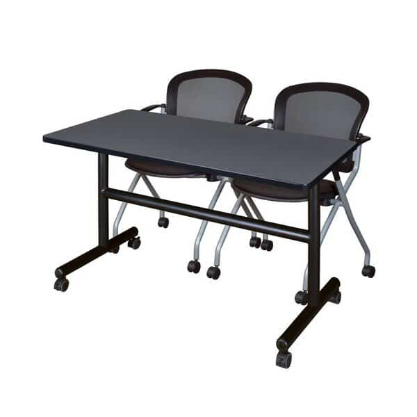FlipTop Table,w/2Cadence Chairs,48"x24", Mfr#: MKFT4824GY23BK, KOBE