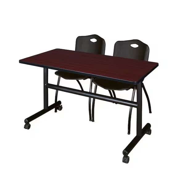 Rectangle FlipTop Table, 48" W, 29" H, Laminate Top, Mahogany