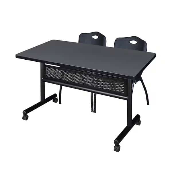 Rectangle Mobile table, 48" W, 29" H, Laminate Top, Gray