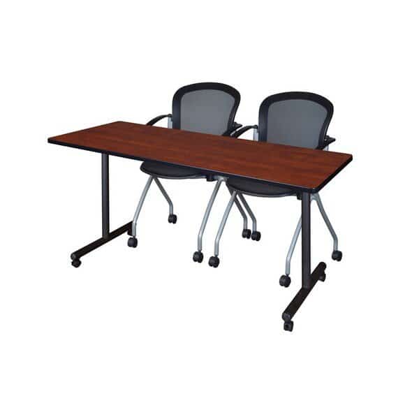 Regency Kobe 66 x 24 in. Mobile T-Base Training Table- Cherry, 2 Cadence Nesting Chairs