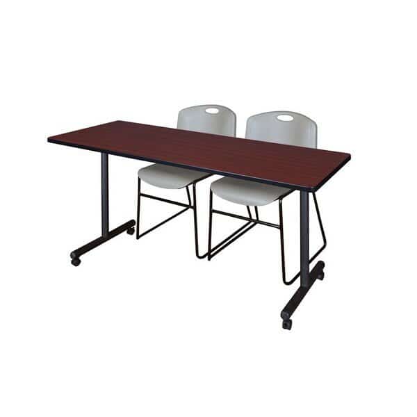 Rectangle Mobile table, 72" W, 29" H, Laminate Top, Mahogany
