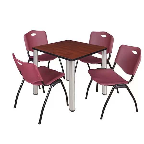 Square Tables > Breakroom Tables > Kee Square Table & Chair Sets, Wood|Metal|Plastic Top, Cherry