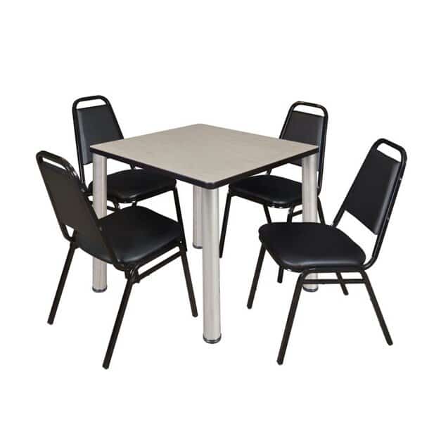 Square Tables > Breakroom Tables > Kee Square Table & Chair Sets, Wood|Metal|Vinyl Top, Maple